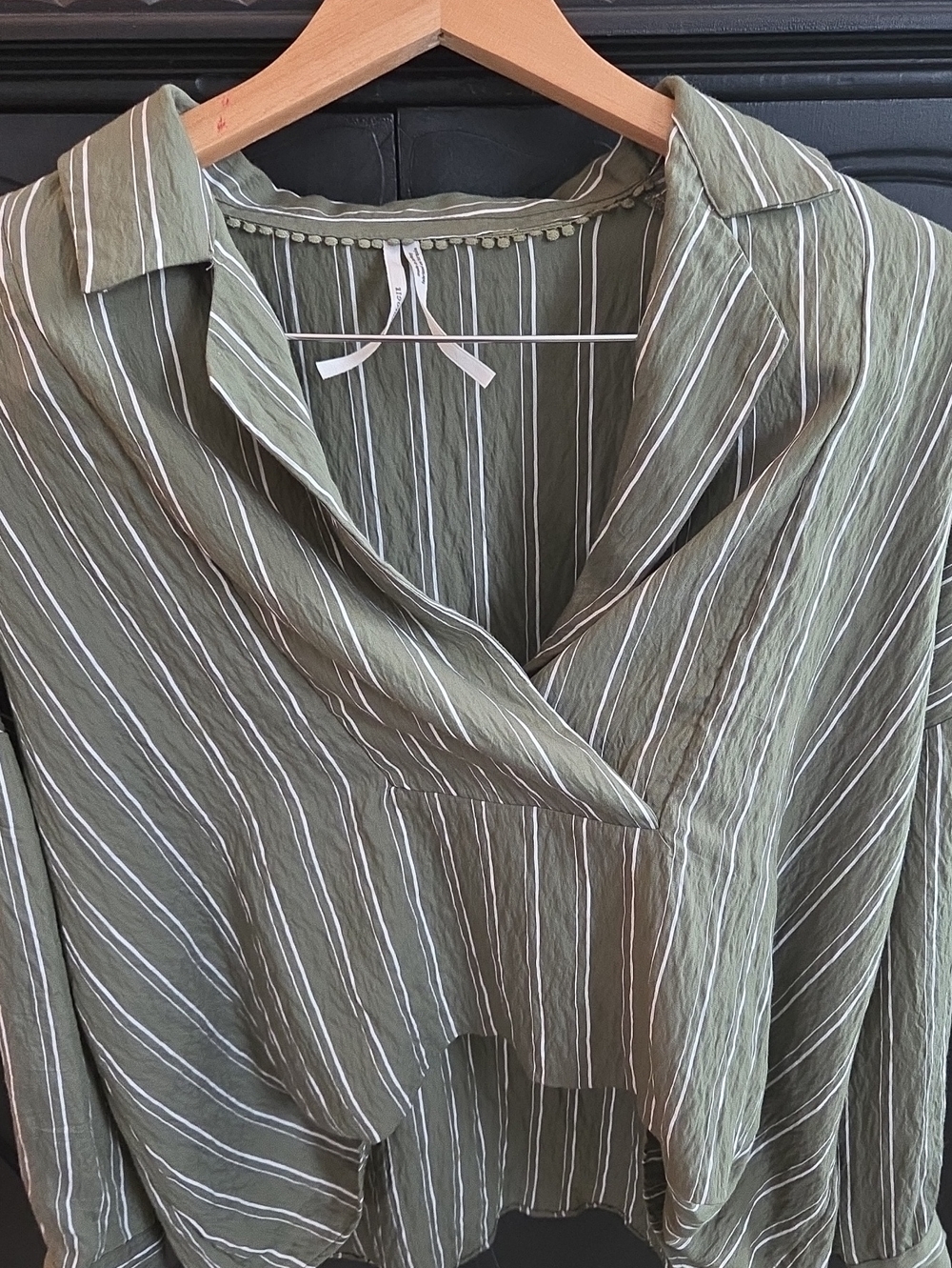 Anthropologie Olive Green Striped Button-Down Blouse